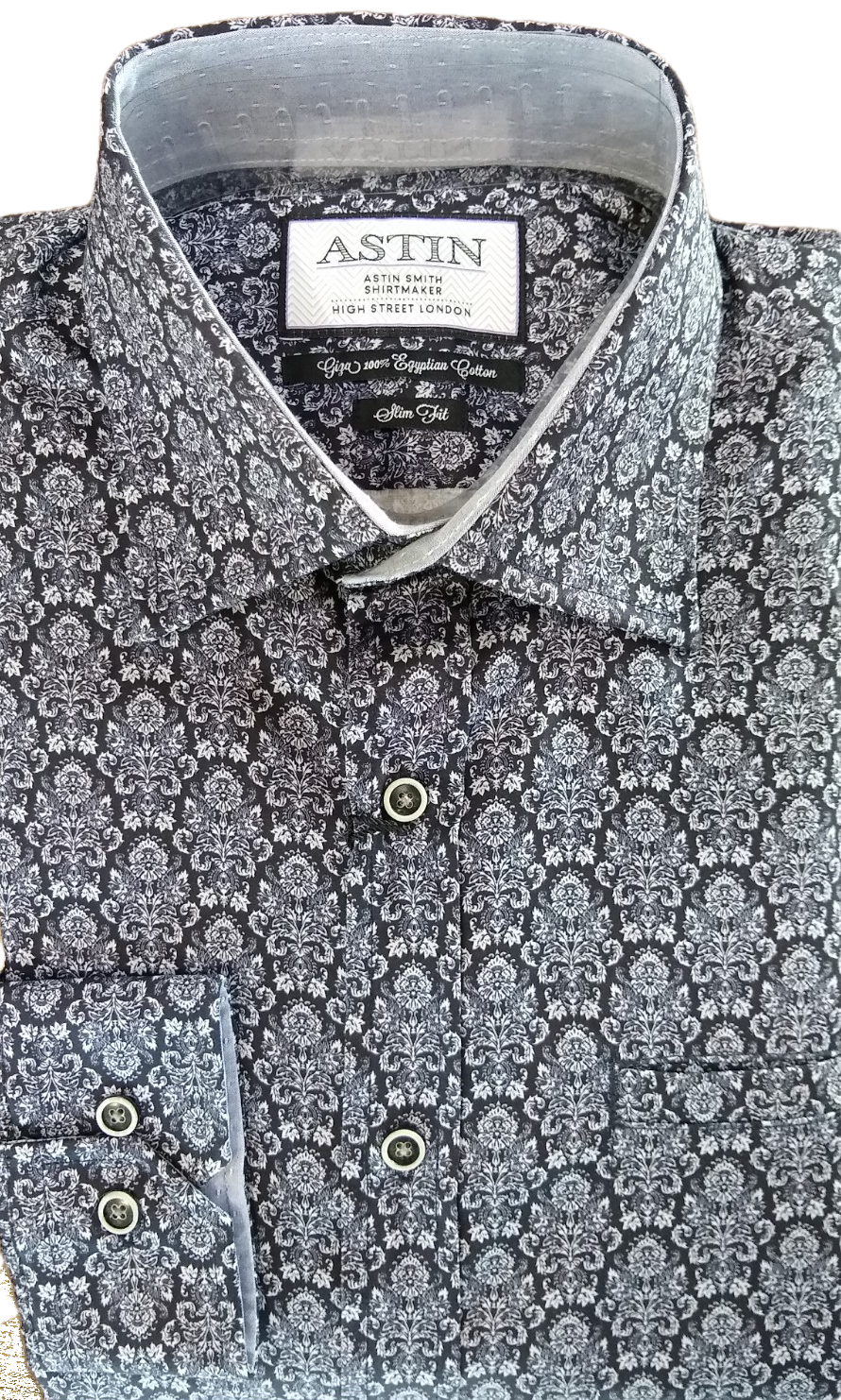 Astin Smith LS Black floral shirt
