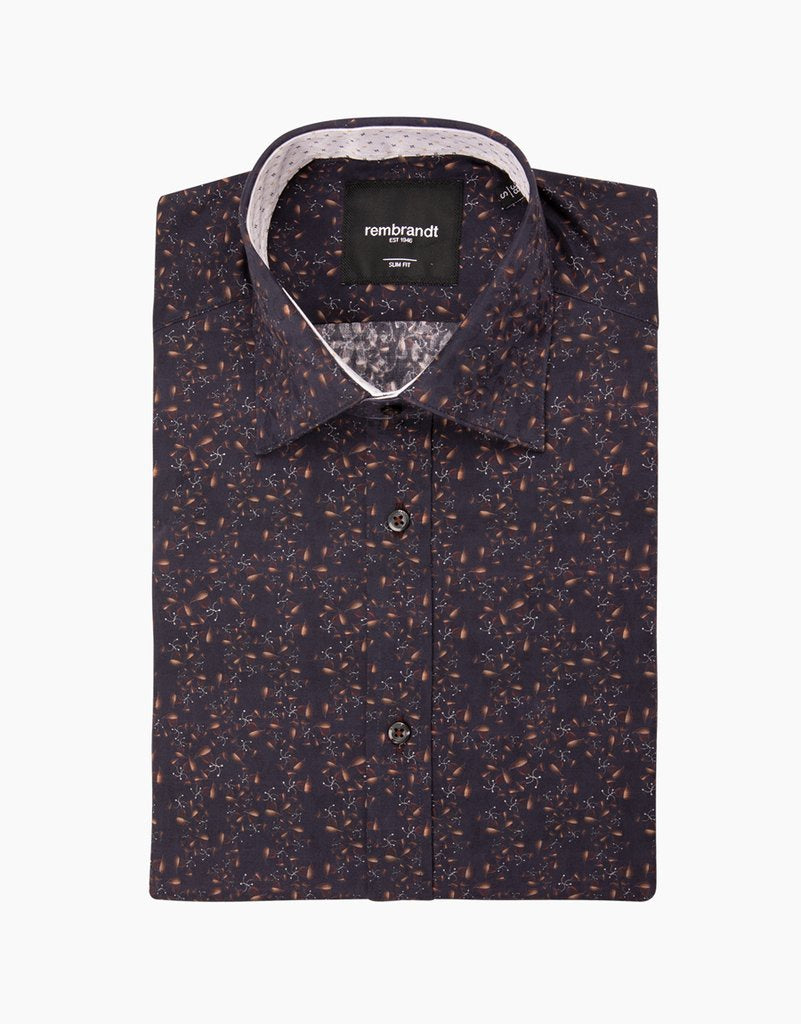 Rembrandt Navy Abstract Barbican Long Sleeve Shirt