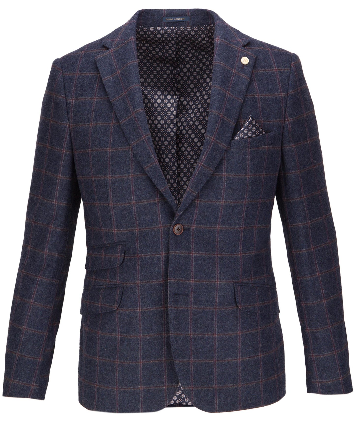 Guide London Blue Brush Check Wool Tweed Blend Blazer
