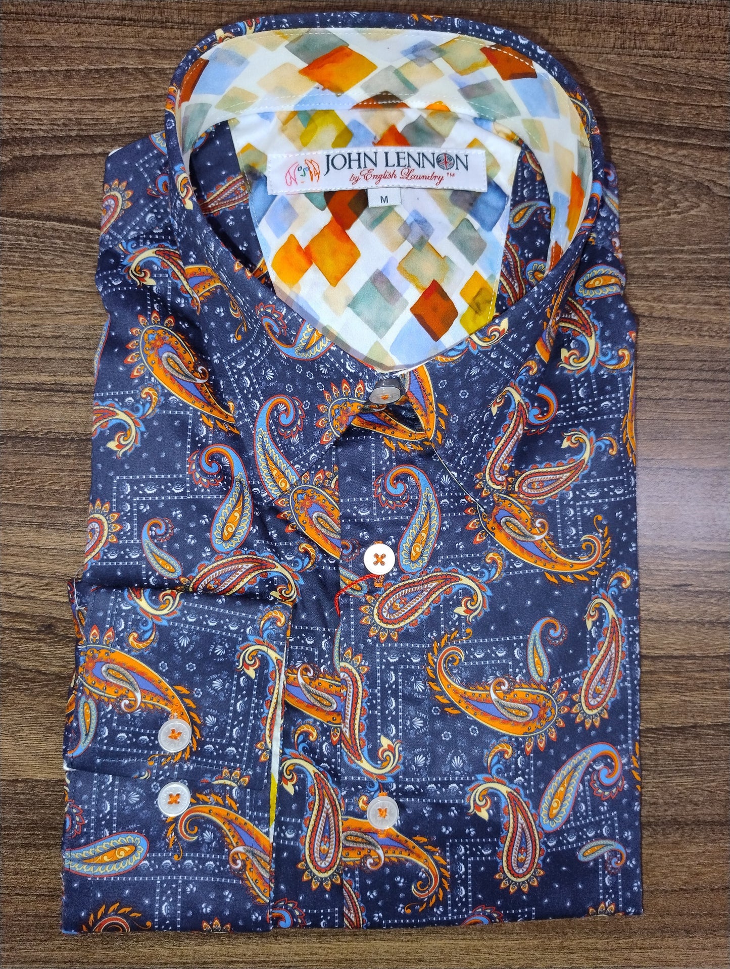 John Lennon Navy Orange Paisley Print Long Sleeve Shirt