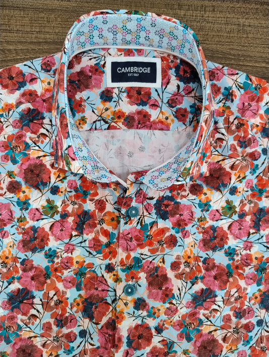 Cambridge Portsea Red Floral Short Sleeve Shirt