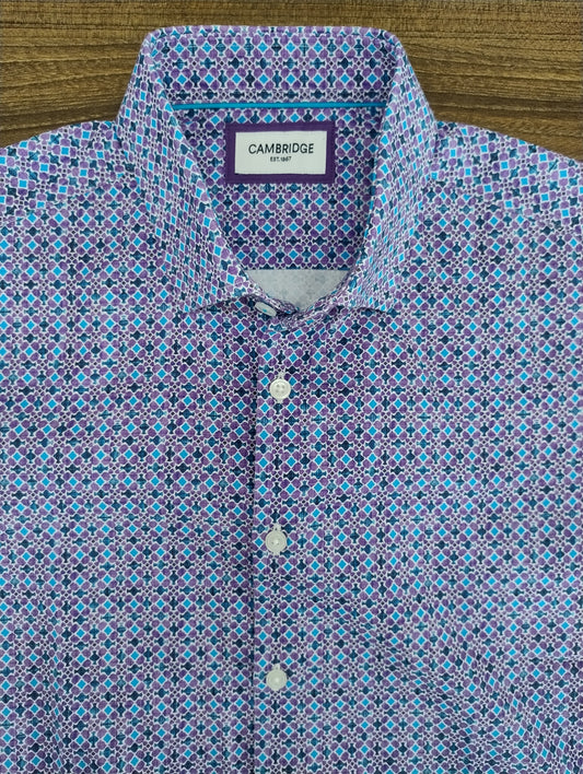 Cambridge Portsea Purple Short Sleeve Shirt