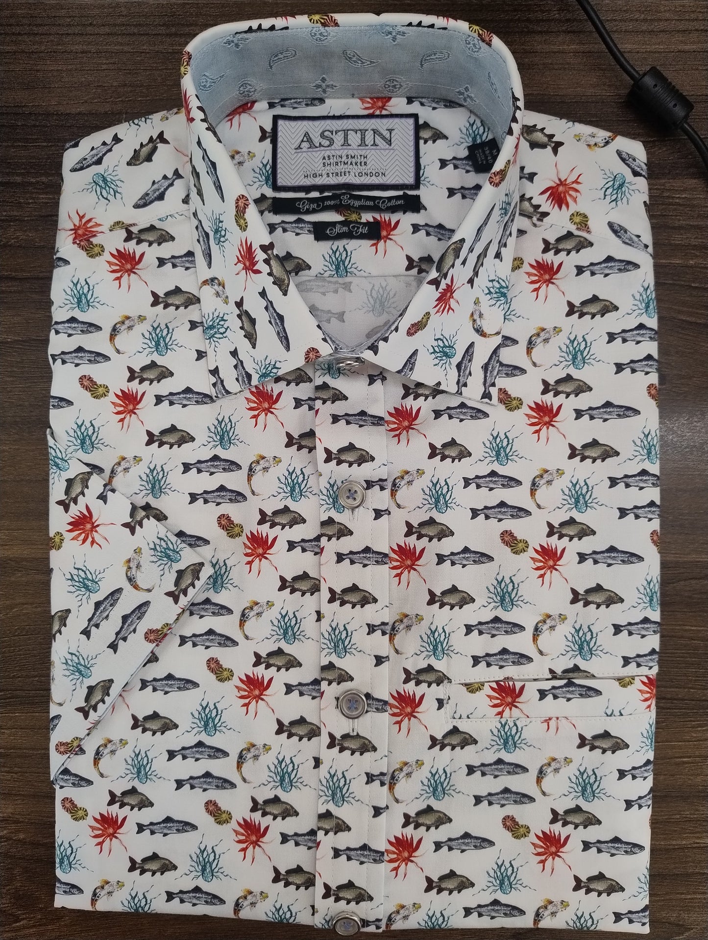 Astin Smith Tropical Fish Satin Short Sleeve Shirt