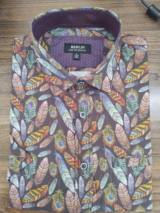 Berlin Coloured Feathers Viscose Short Sleeve Shirt