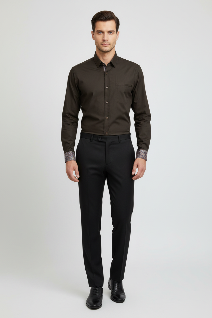 Berlin Stretch Poplin Long Sleeve Shirt - Plain Black