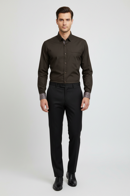 Berlin Stretch Poplin Long Sleeve Shirt - Plain Black