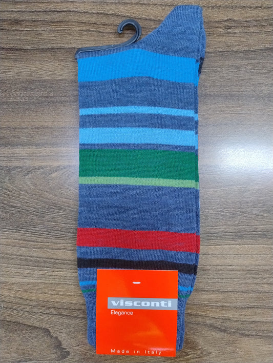 Visconti Italian Stripe Merino Wool Socks - Lago