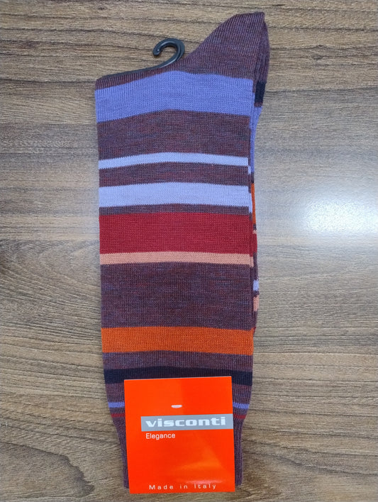 Visconti Italian Block Stripe Merino Wool Socks - Prugna