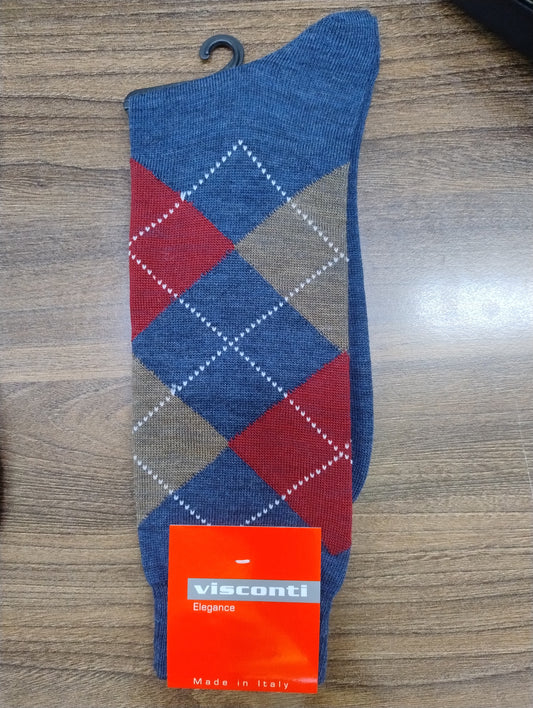 Visconti Italian Argyle Merino Wool Socks Navy