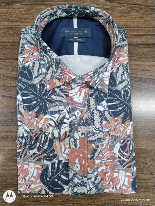 Guide London Terracotta Leaves Short Sleeve Shirt