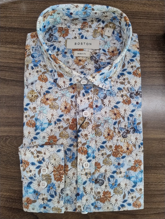 Boston Sel Multicolour Floral Linen Long Sleeve Shirt