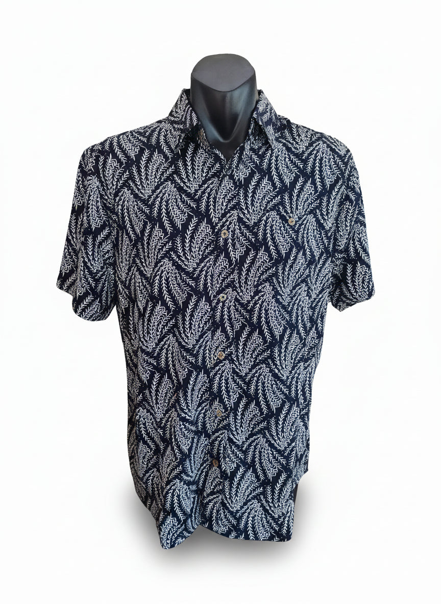 LFD Lifestyle Leaf Pattern Short Sleeve Shirt - Black & White