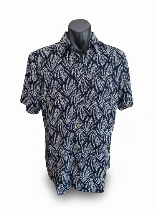 LFD Lifestyle Leaf Pattern Short Sleeve Shirt - Black & White