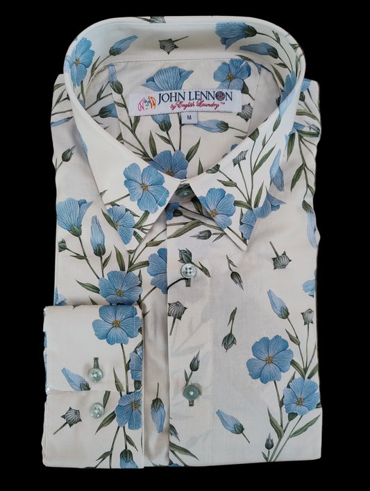 John Lennon Off White Blue Flowers Long Sleeve Shirt
