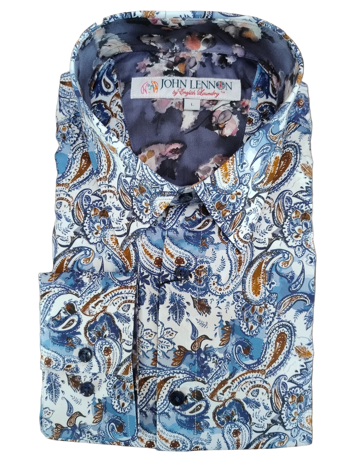 John Lennon Blue Brown Paisley Long Sleeve Shirt