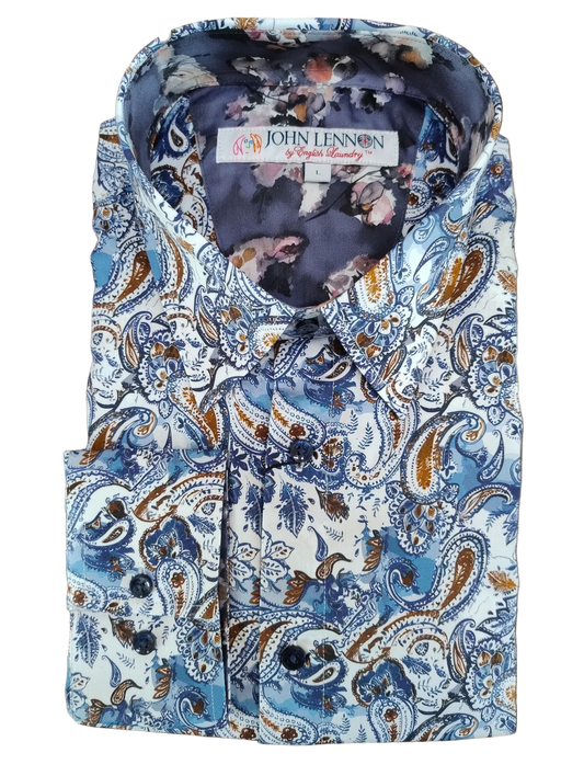 John Lennon Blue Brown Paisley Long Sleeve Shirt