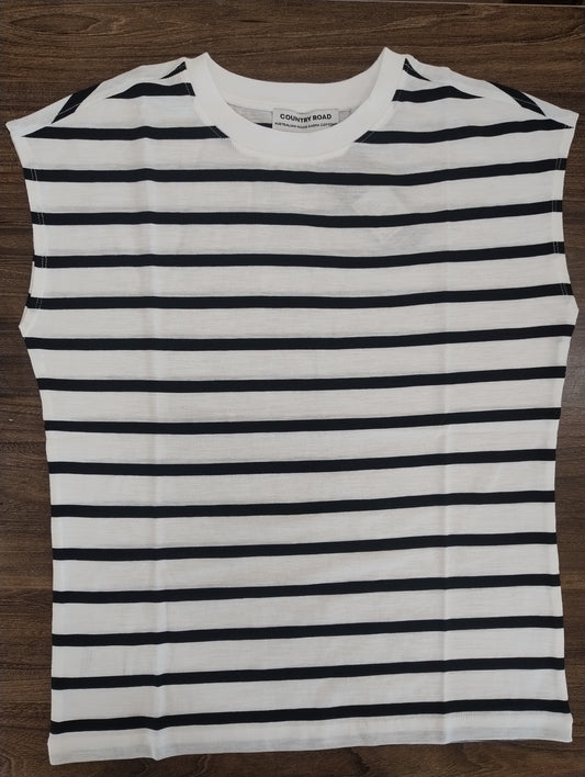 Country Road SS Cotton Slub T-Shirt - Black & White Stripe