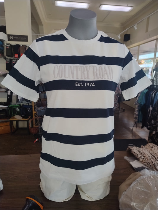 Country Road Heritage Embroidered T-Shirt - Navy Stripe