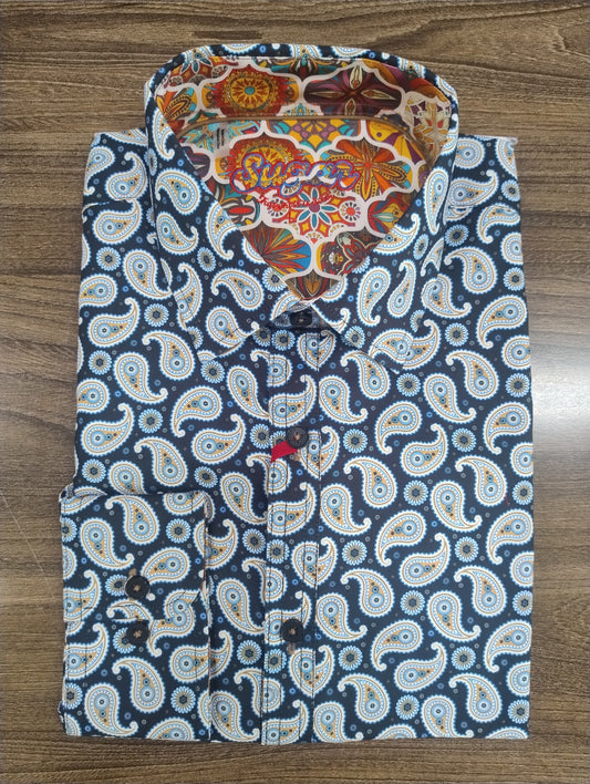 Sugar Plateau Paisley Long Sleeve Shirt - Navy