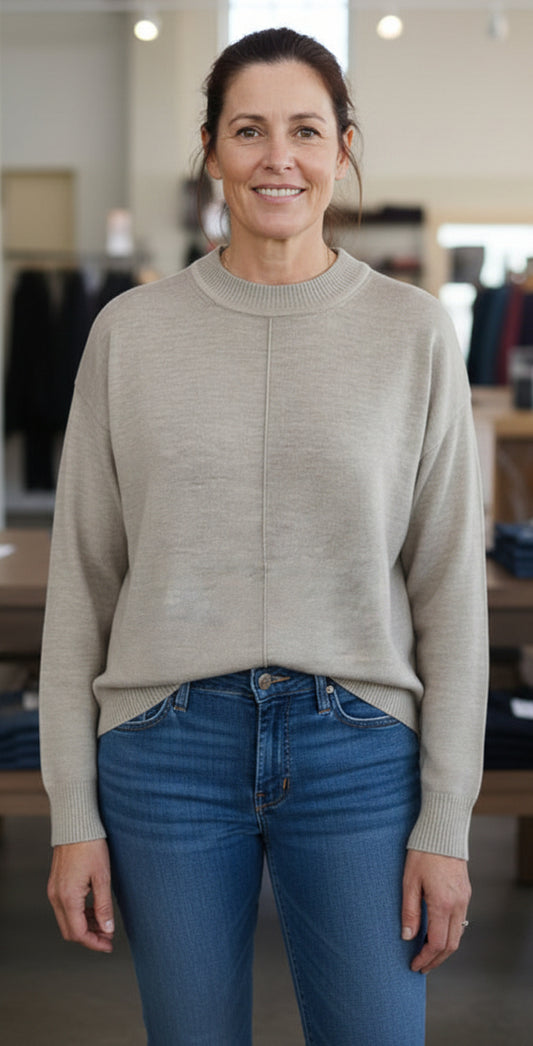 Country Road Lightweight Merino Crew Neck Knit - Stone Taupe