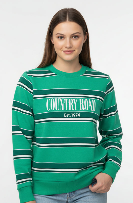 Country Road Heritage Womens Sweatshirt - Green Multi Stripe