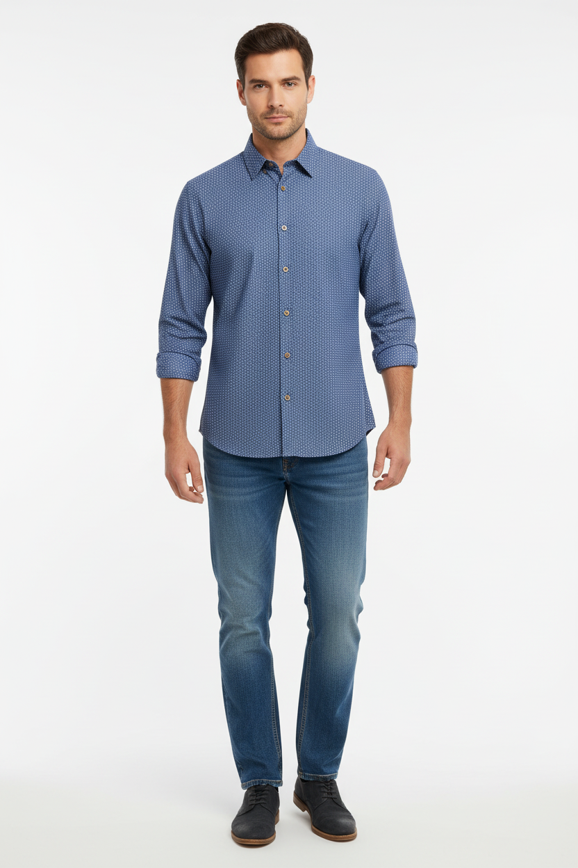 Portobello Road Navy w/White Circles Long Sleeve Shirt