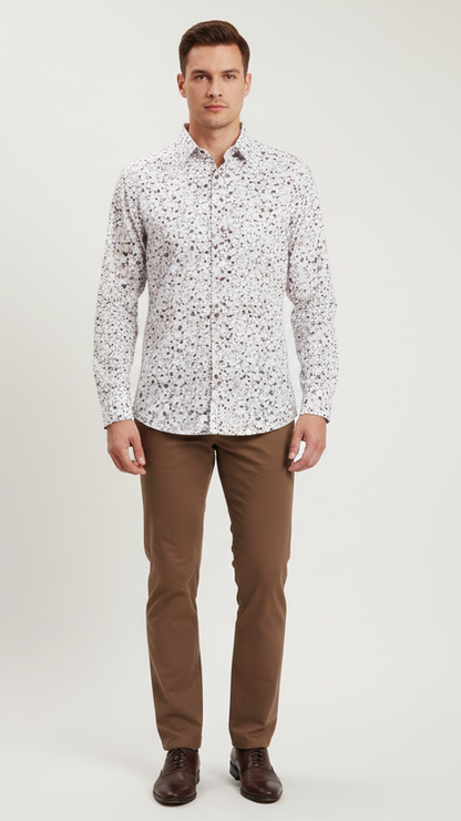 Portobello Road Taupe w/Brown Flowers Long Sleeve Shirt