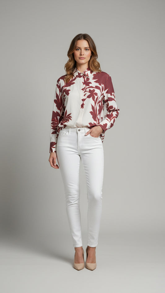 Trenery Roselle Print Blouse - Red Mahogany