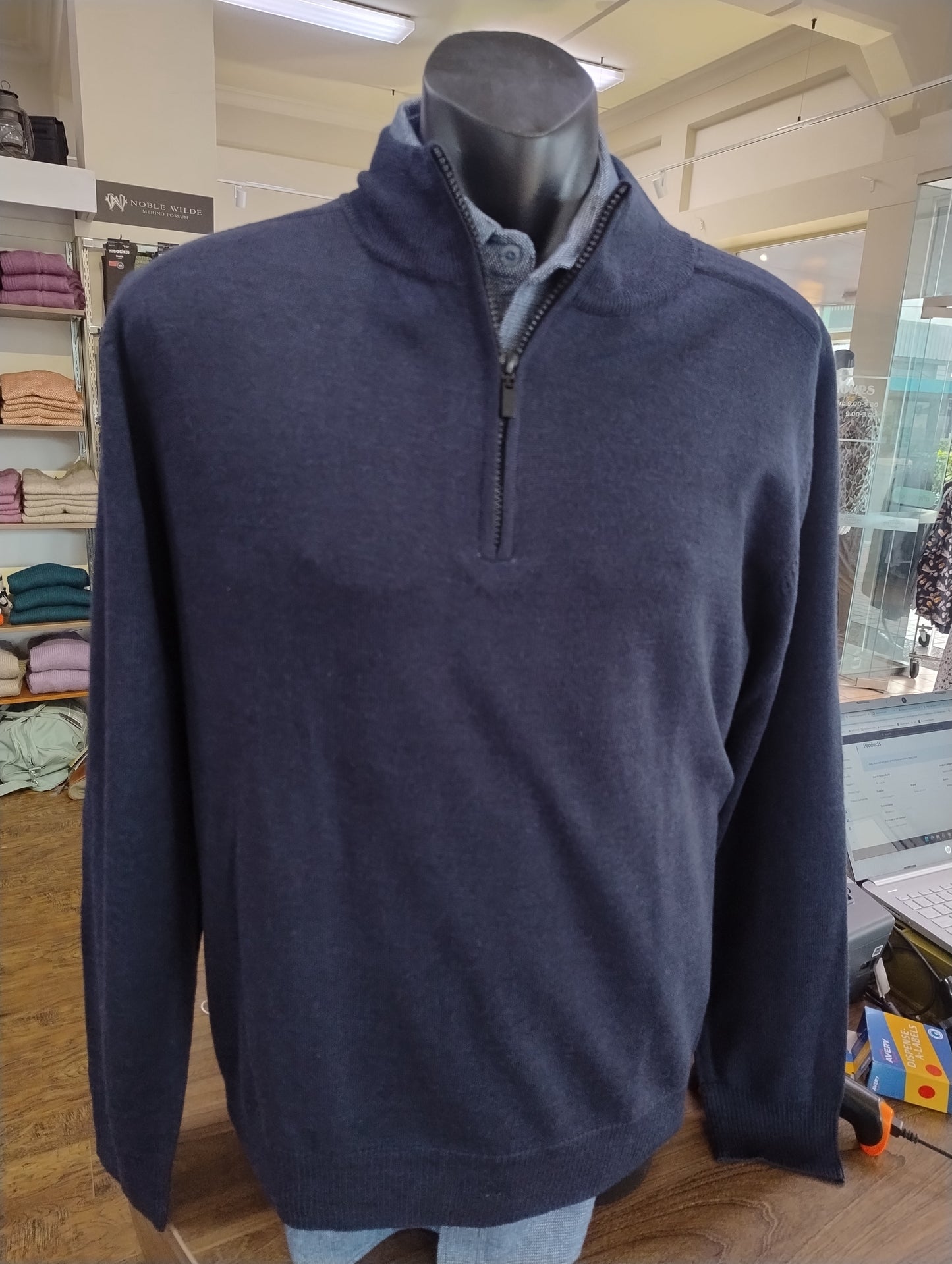 Berlin Merino 1/4 Zip Jumper - Navy
