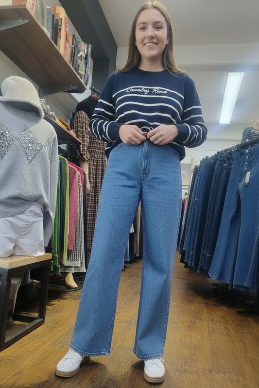 Country Road High Rise Straight Leg Womens Jeans - Mid Blue