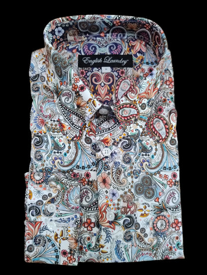 English Laundry White Multi Long Sleeve Shirt