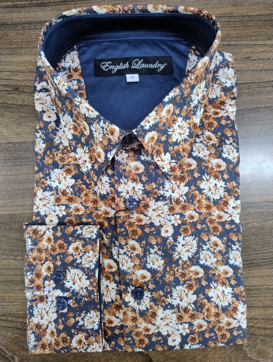 English Laundry Navy/White Multi Long Sleeve Shirt