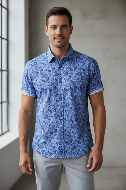 Sugar Rhapsody Short Sleeve Shirt - Cobalt