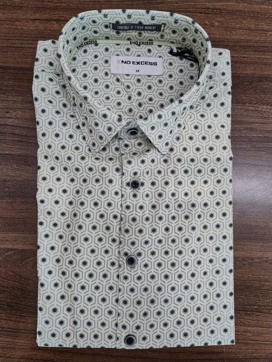 No Excess Short Sleeve Shirt - Green Hexagonal Print