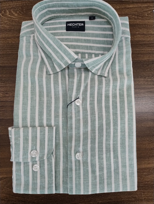 Daniel Hechter Sel Linen Blend Long Sleeve Shirt - Green Stripe