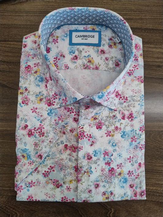 Cambridge Portsea Pink Floral Short Sleeve Shirt