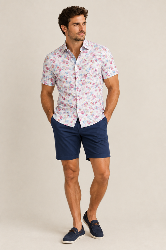 Cambridge Portsea Pink Floral Short Sleeve Shirt