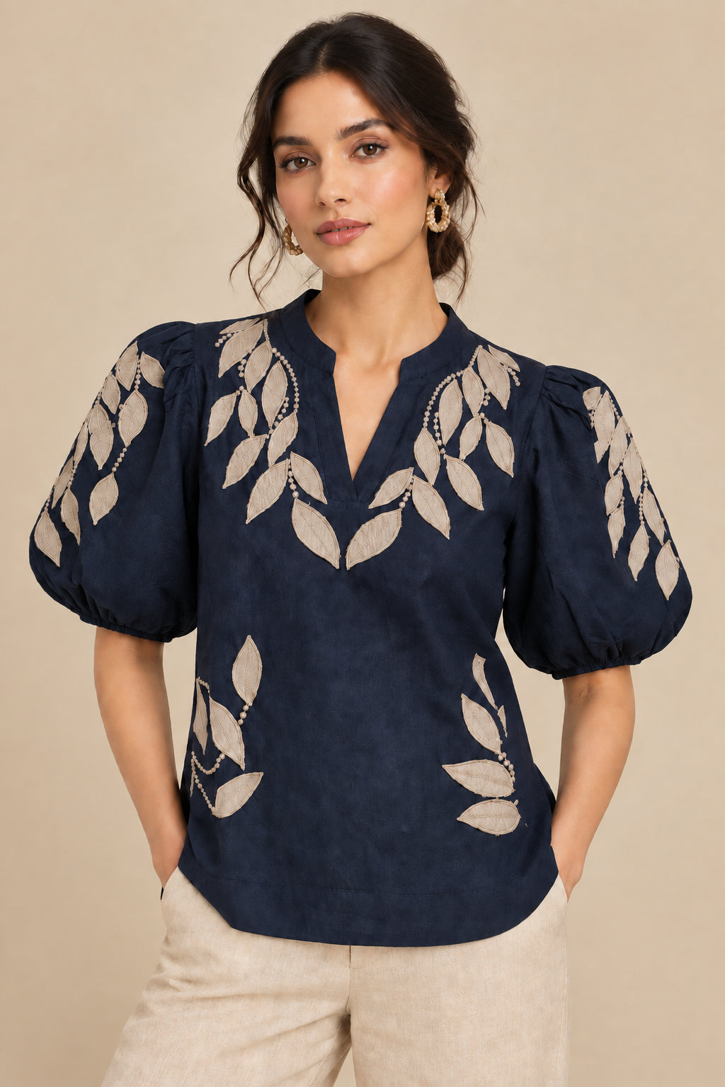 Nmbr Rose Olivia Top - Navy Sand