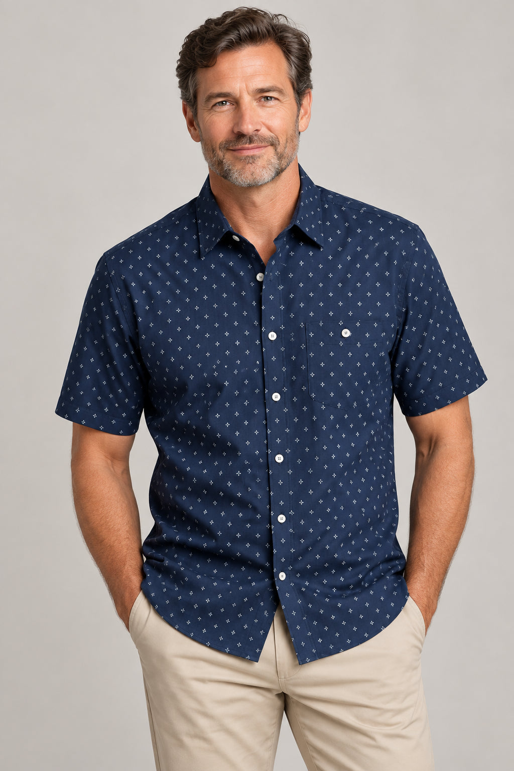 Portobello Road Ironcheater Navy w/LtBlue Stars Short Sleeve Shirt