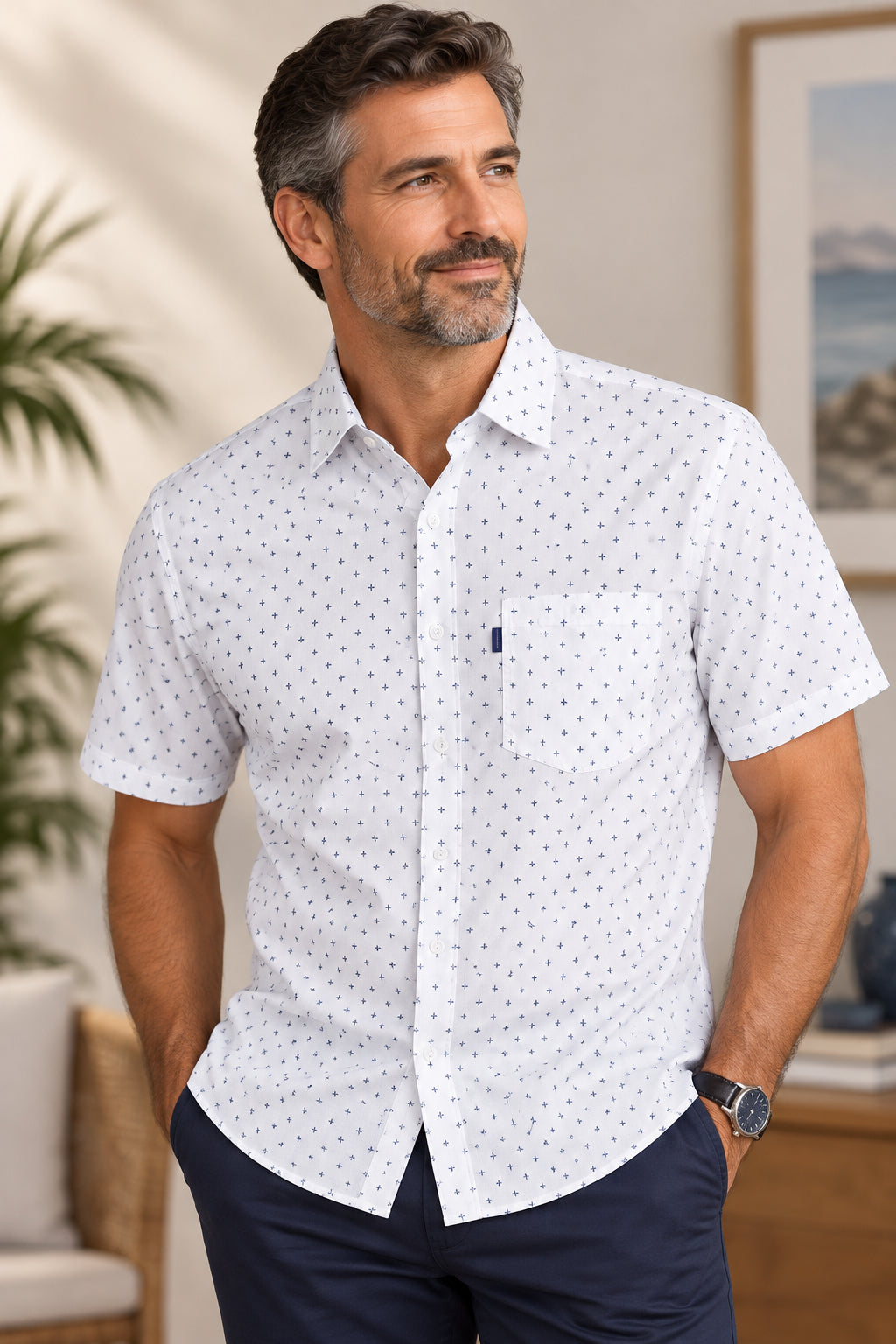 Portobello Road Ironcheater White w/Blue Stars Short Sleeve Shirt