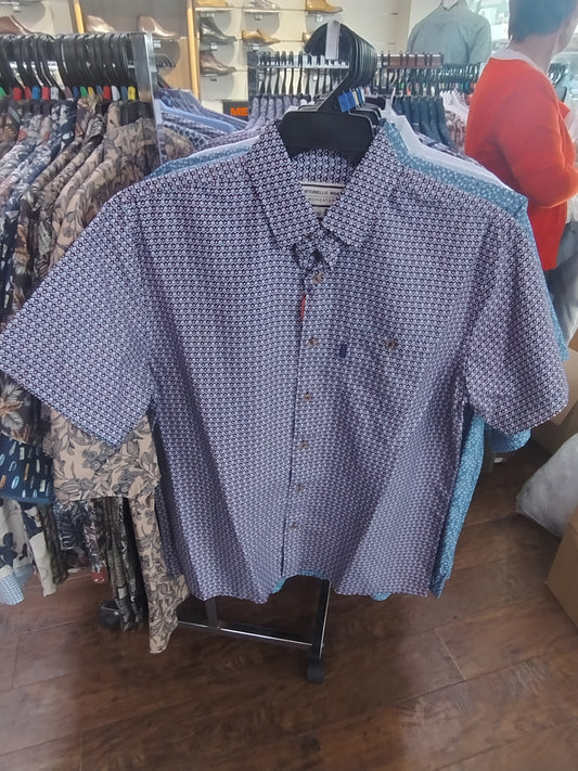 Portobello Road Ironcheater Navy/Red Diamonds Short Sleeve Shirt