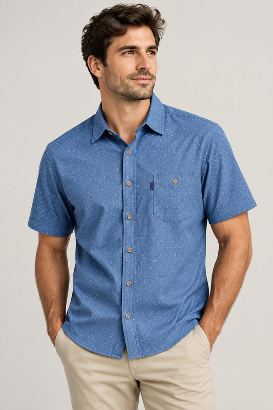 Portobello Road Ironcheater Navy/White Star Short Sleeve Shirt