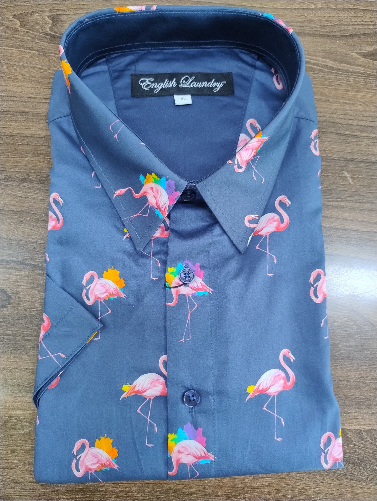 English Laundry Flamingos Print Short Sleeve Shirt