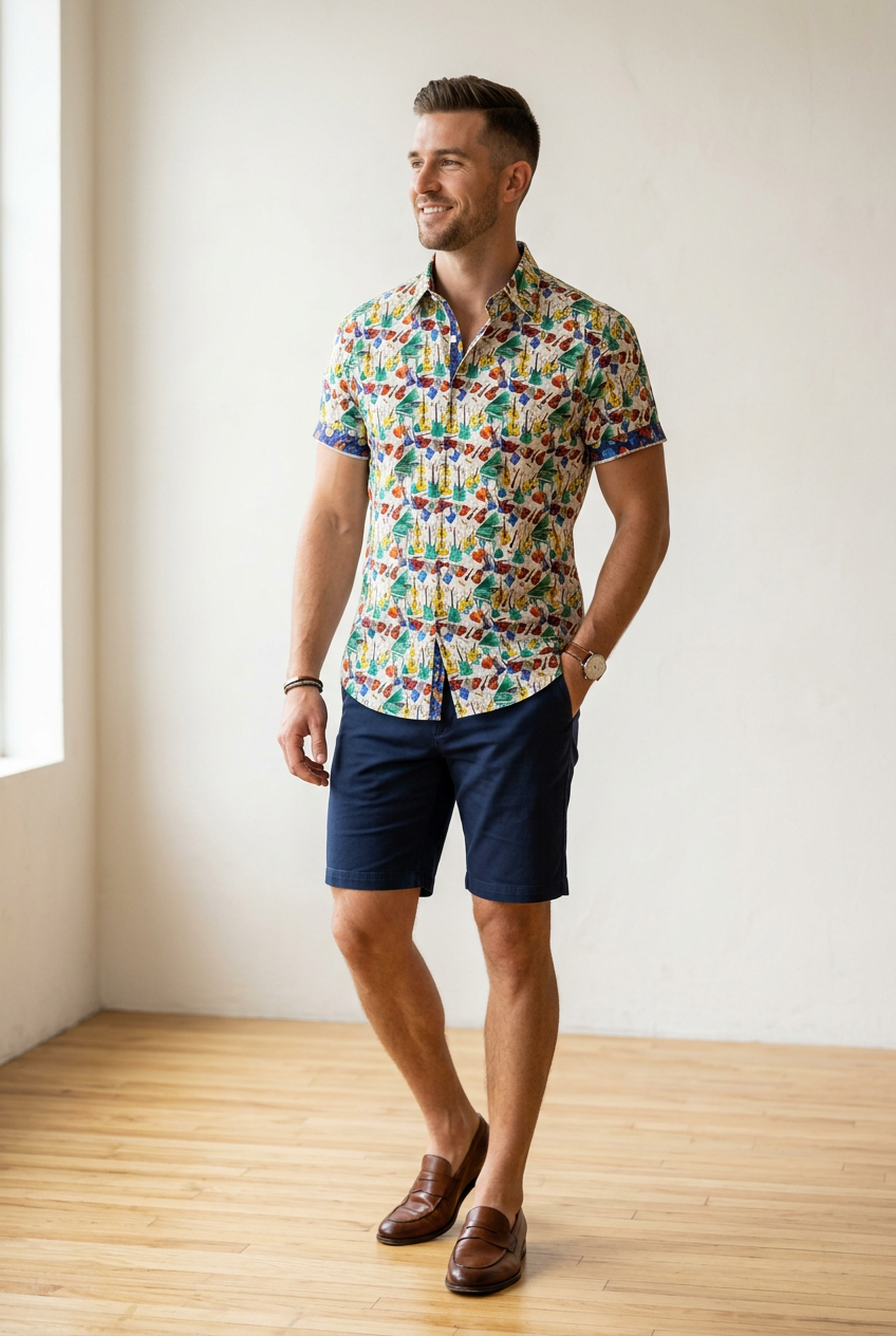 English Laundry Multi Guitar Print Short Sleeve Shirt
