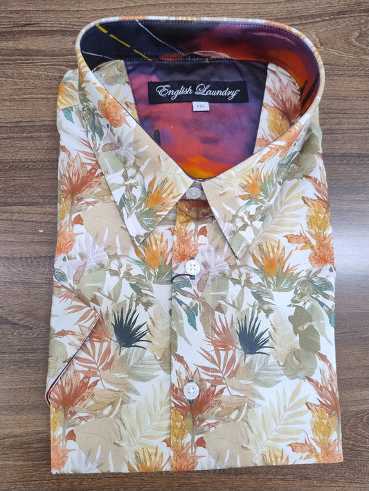 English Laundry Multi Leaf Print Short Sleeve Shirt