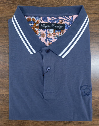 English Laundry Pique Short Sleeve Polo Shirt - Navy