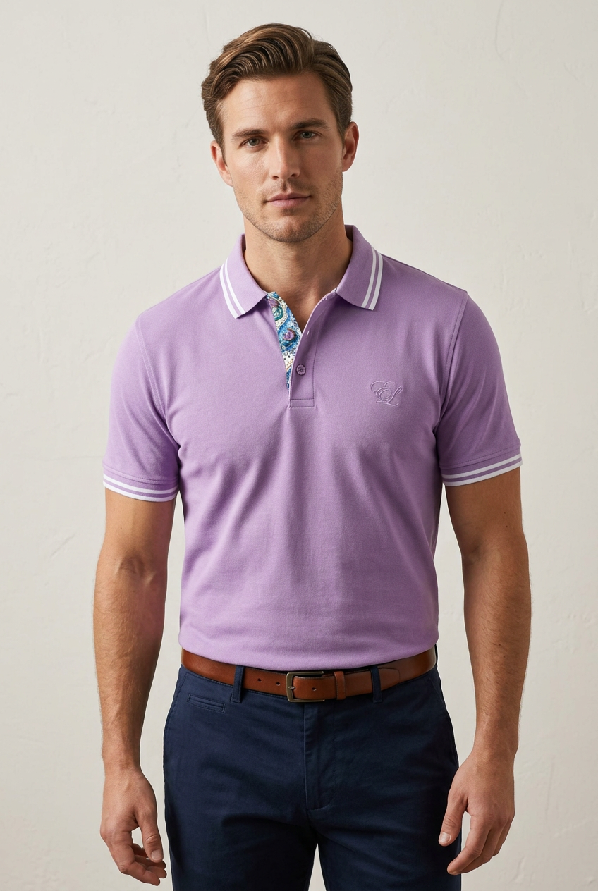 English Laundry Pique Short Sleeve Polo Shirt - Lavender