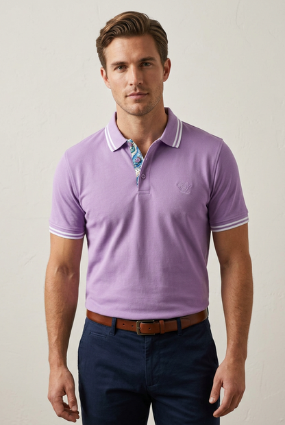 English Laundry Pique Short Sleeve Polo Shirt - Lavender