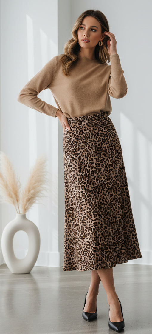 Country Road Organically Grown Linen Leopard Print Midi Skirt