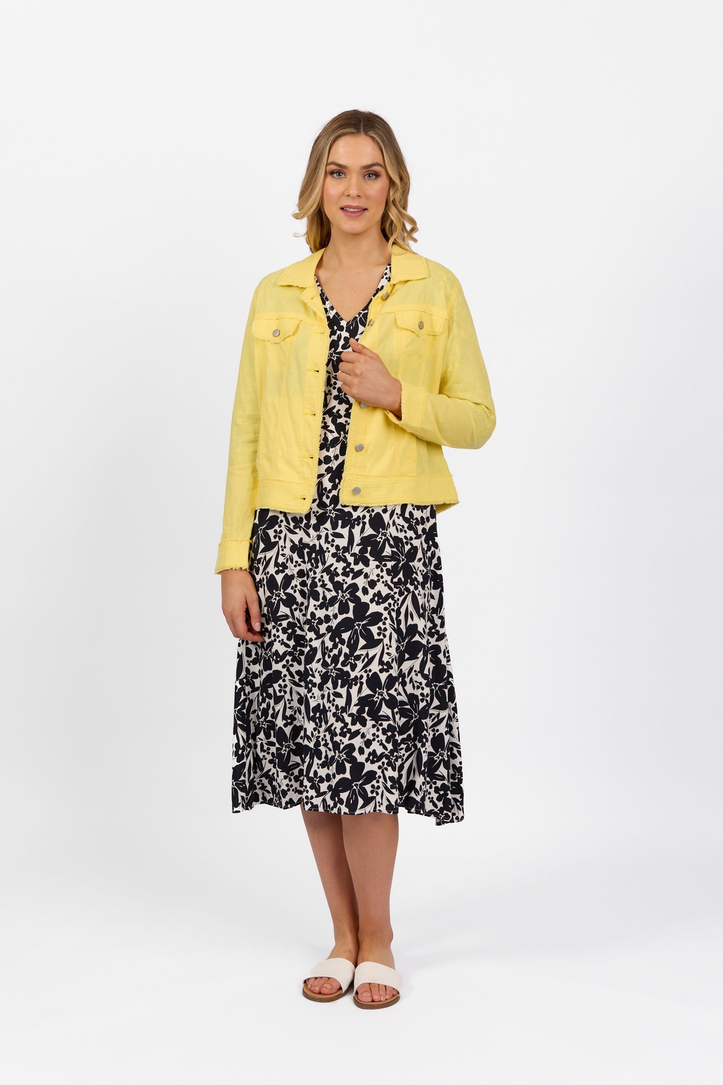 Vassalli Linen Jacket With Frayed Seams Lemon